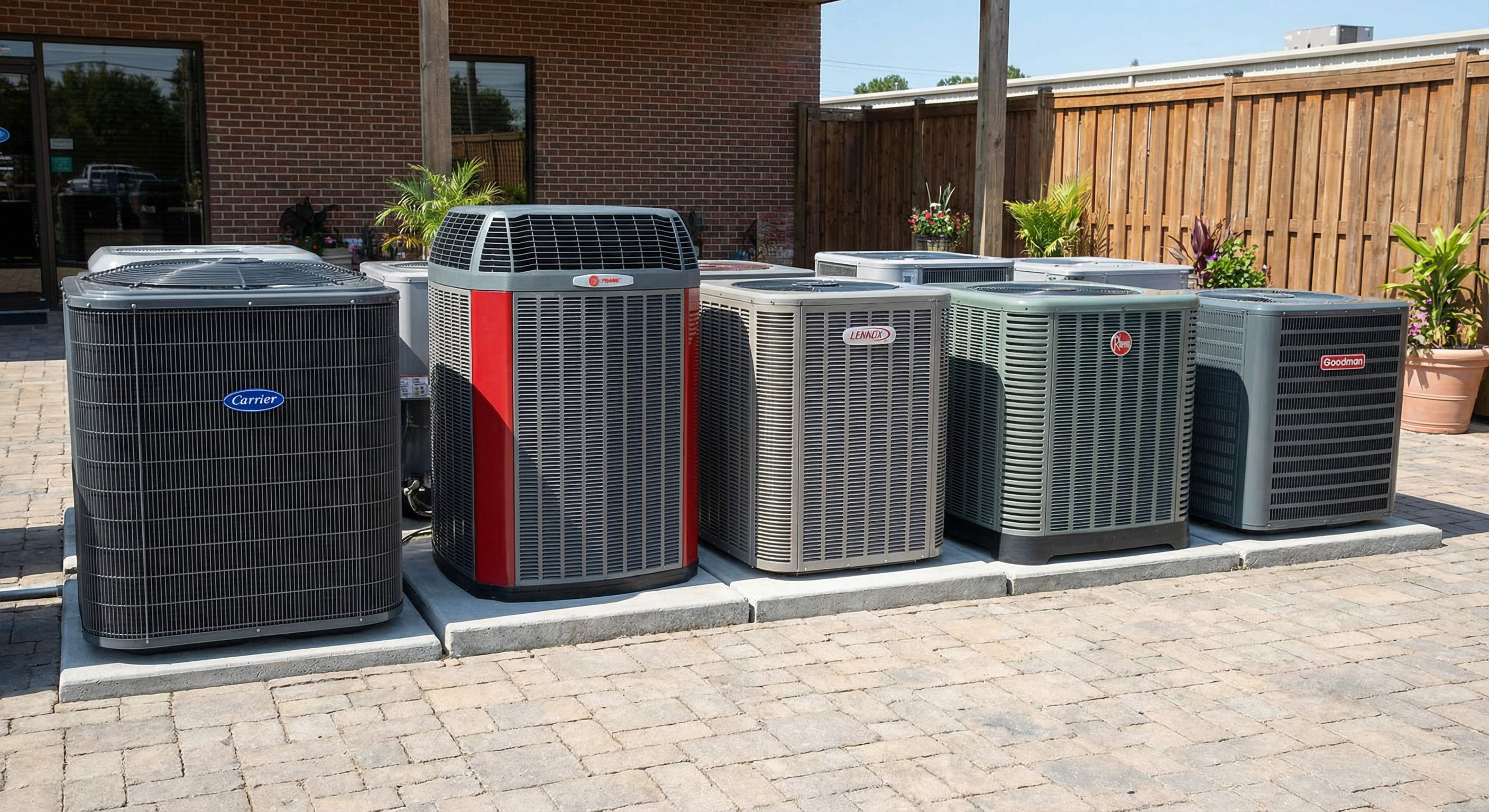 Top HVAC brands displayed - Carrier, Trane, Lennox, Rheem, Goodman