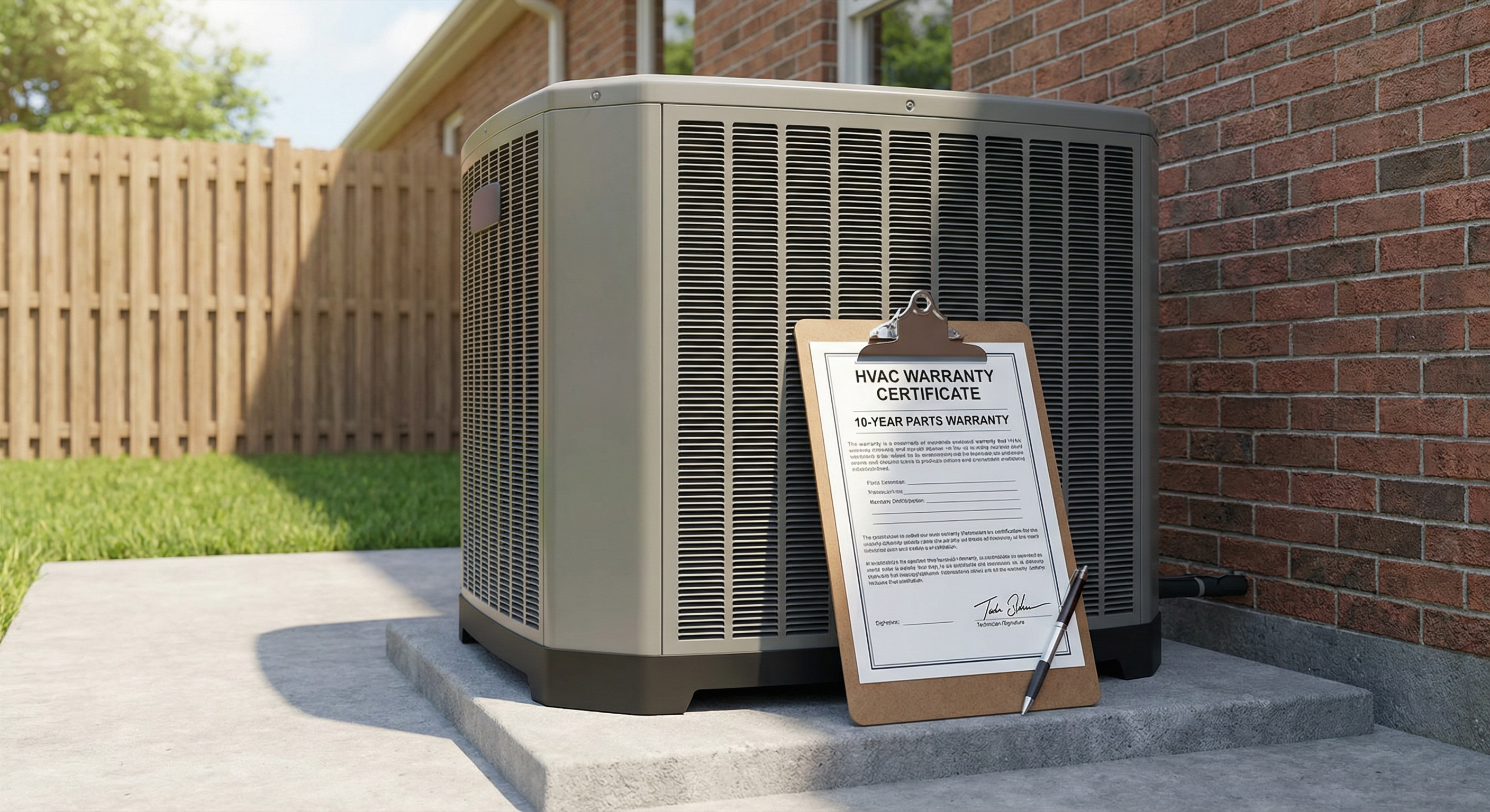 HVAC warranty certificate with 10-year parts coverage