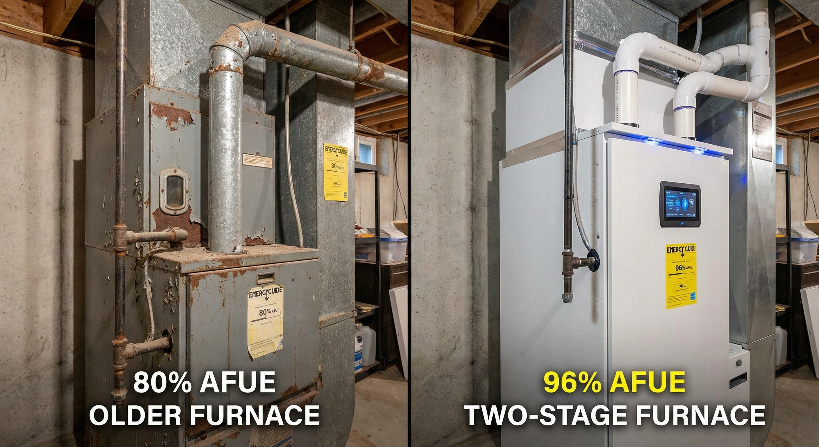 80% AFUE old furnace vs 96% AFUE new furnace comparison