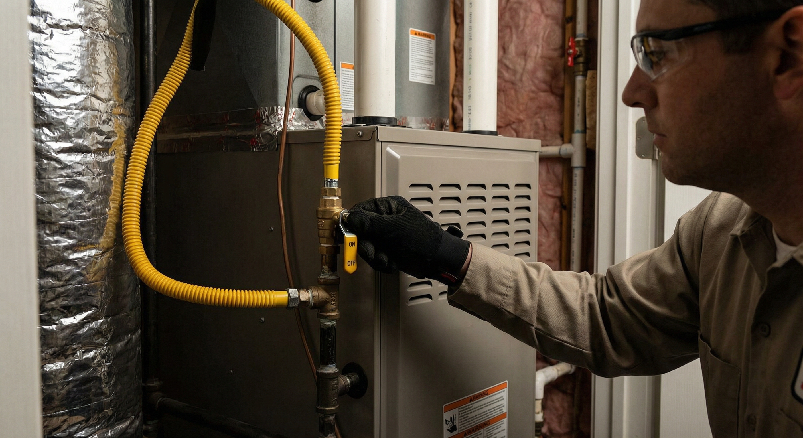 Technician adjusting furnace gas valve