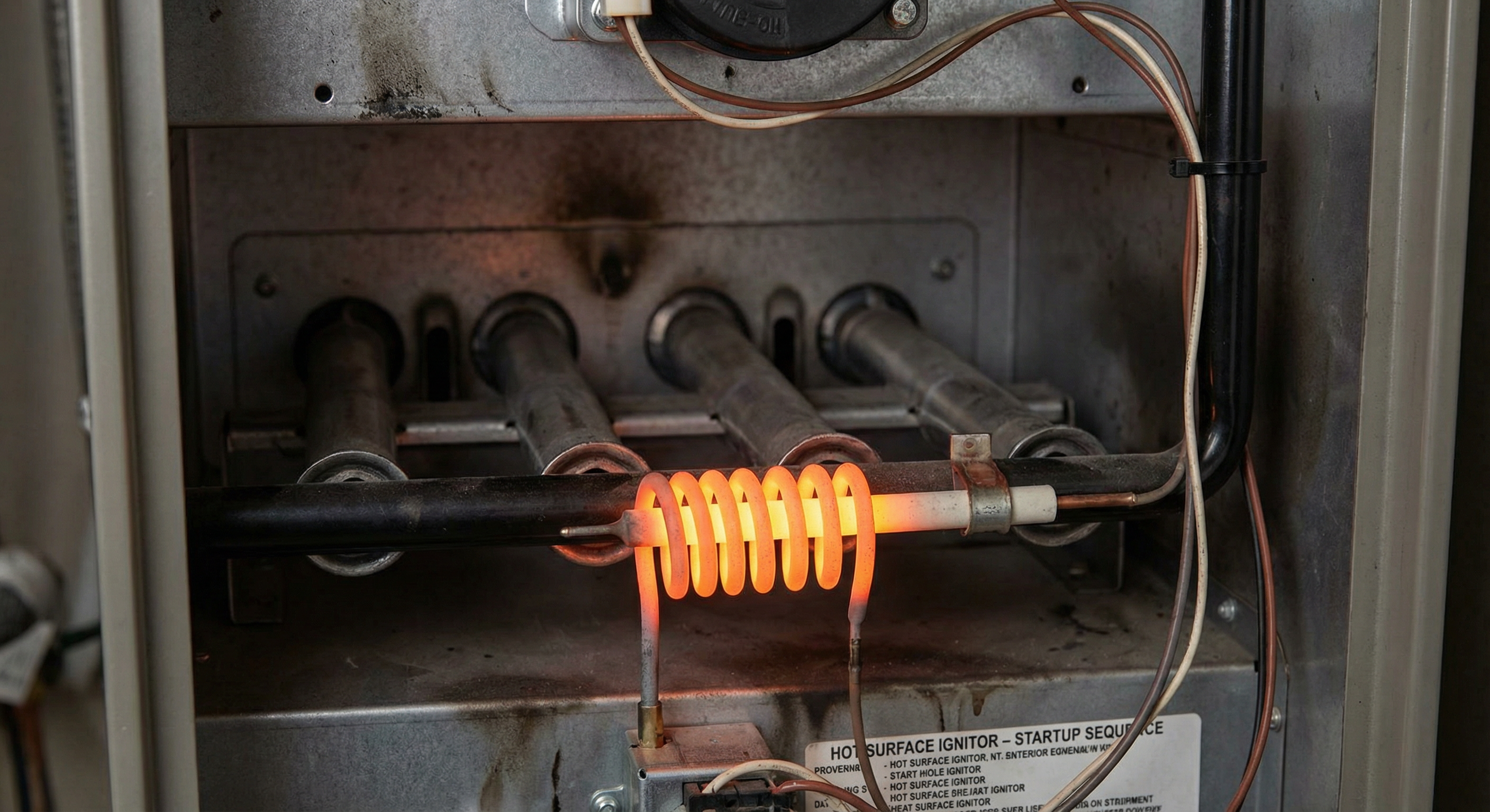 Glowing orange furnace ignitor during startup