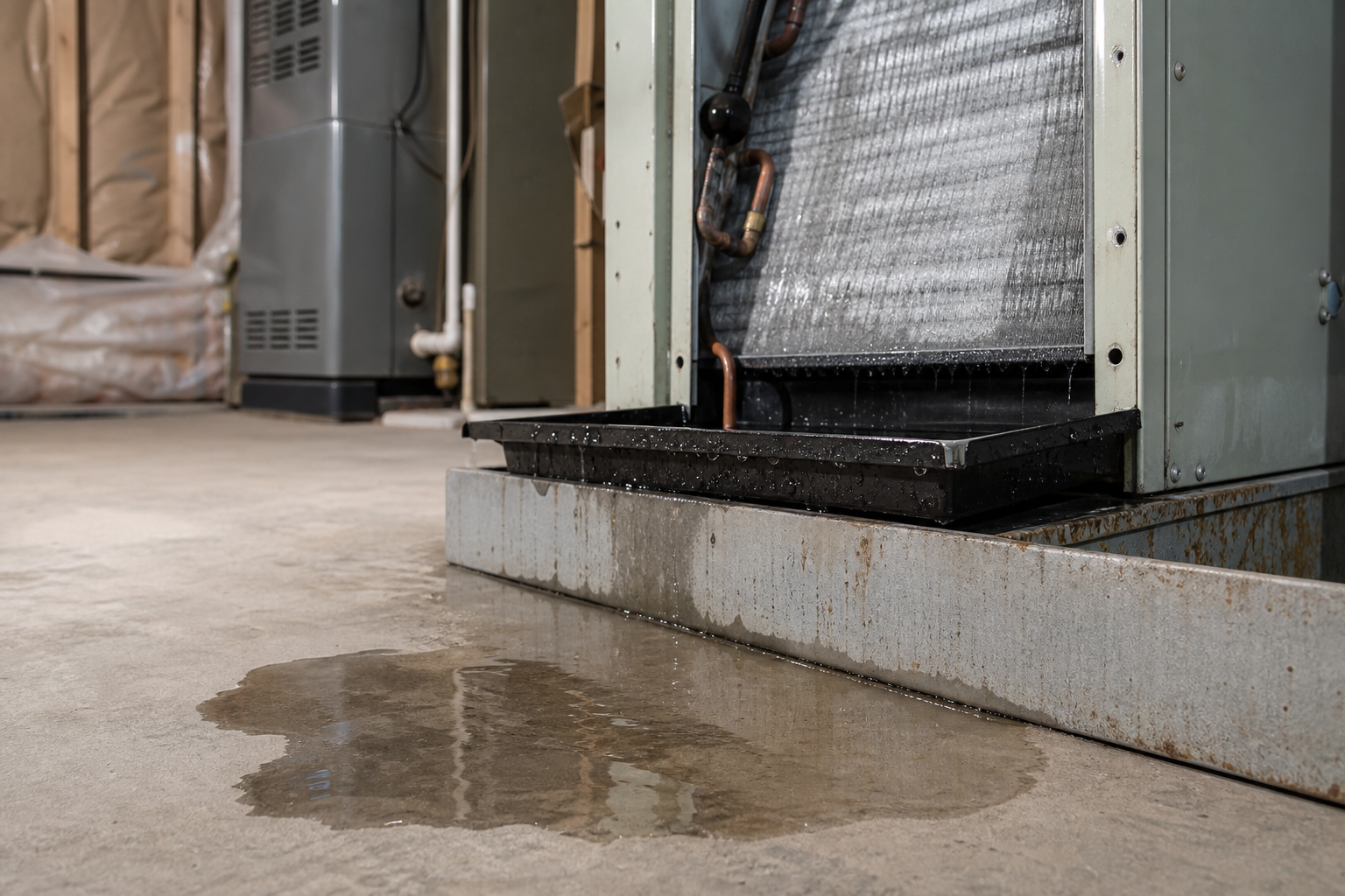 AC unit leaking water from condensate drain line in Denver home
