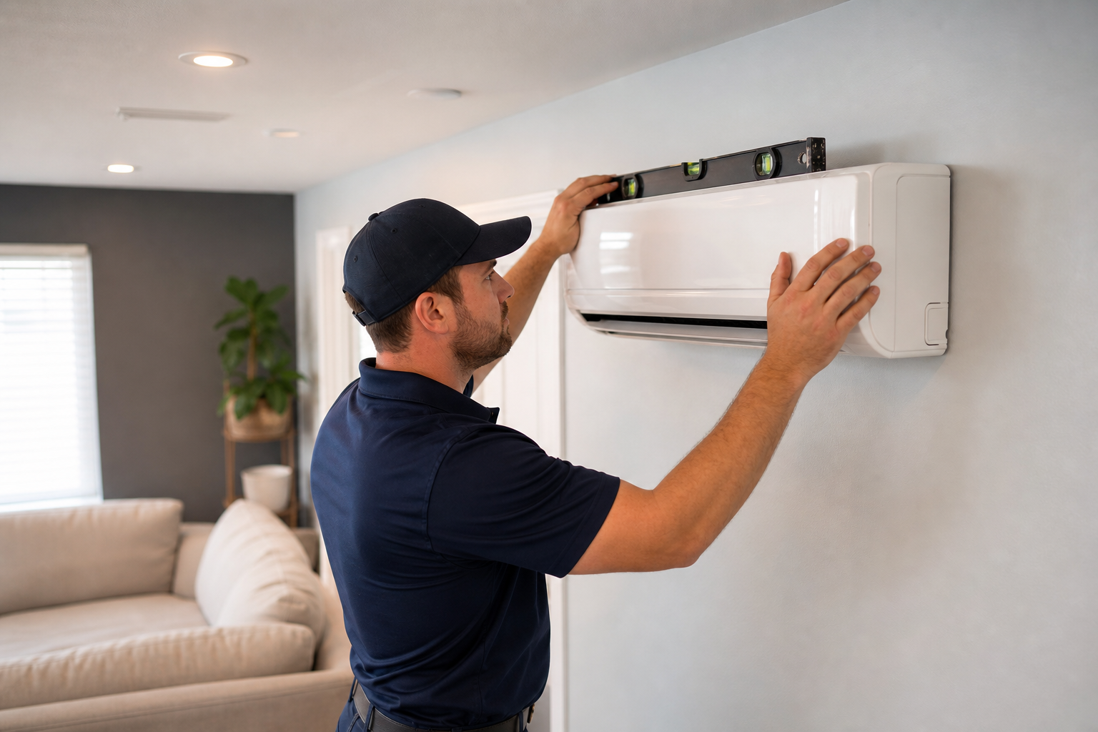 Mitsubishi mini split installation in Denver home — indoor air handler mounted on wall