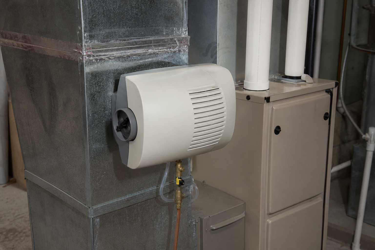 Whole home bypass humidifier installed on furnace in Denver home