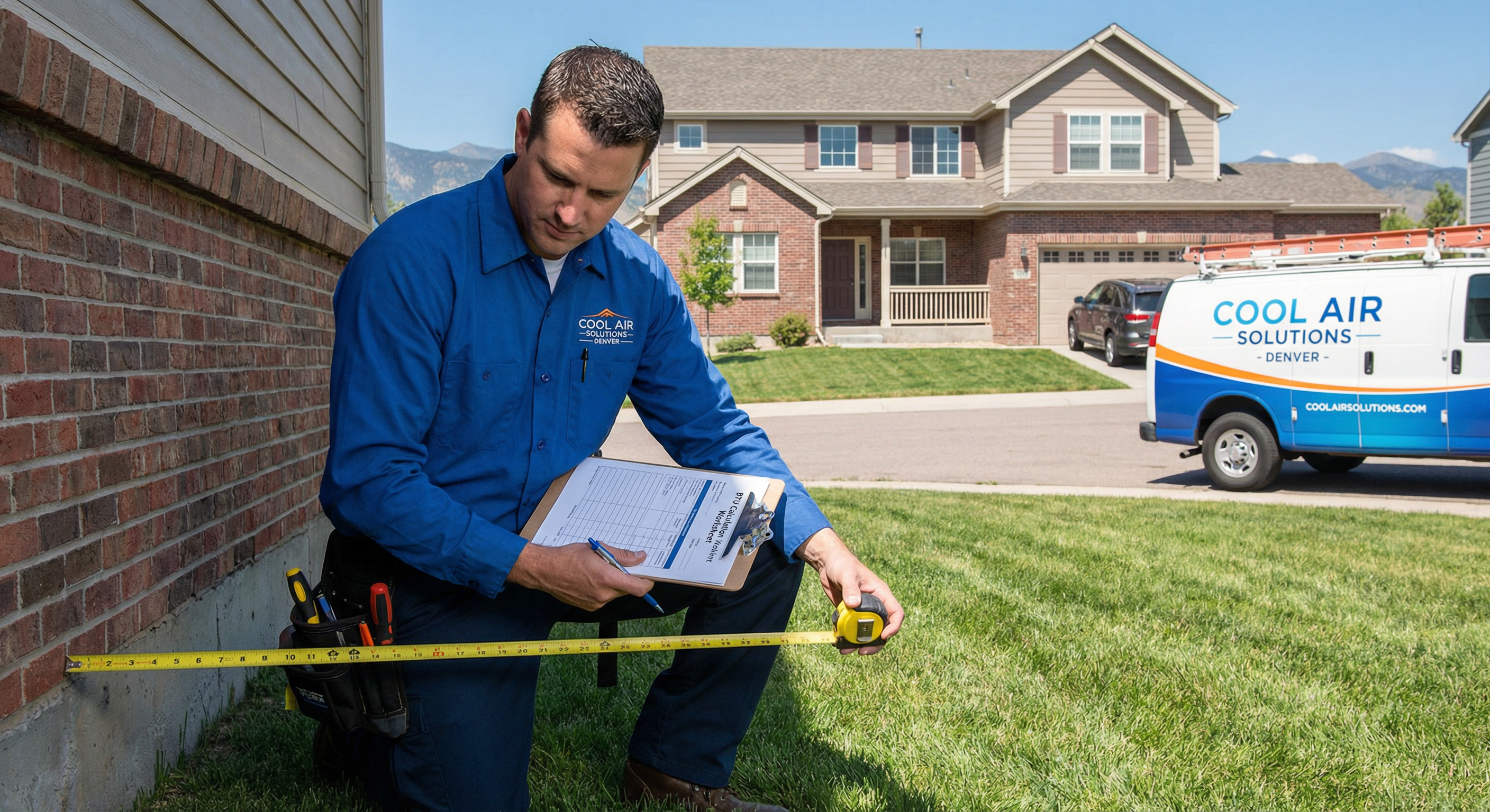 HVAC technician measuring home for proper AC sizing